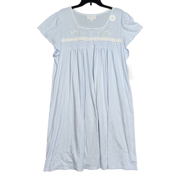 Miss Elaine Short Nightgown Embroidery Pintuck Detail Light Blue Size 2X - Picture 1 of 8